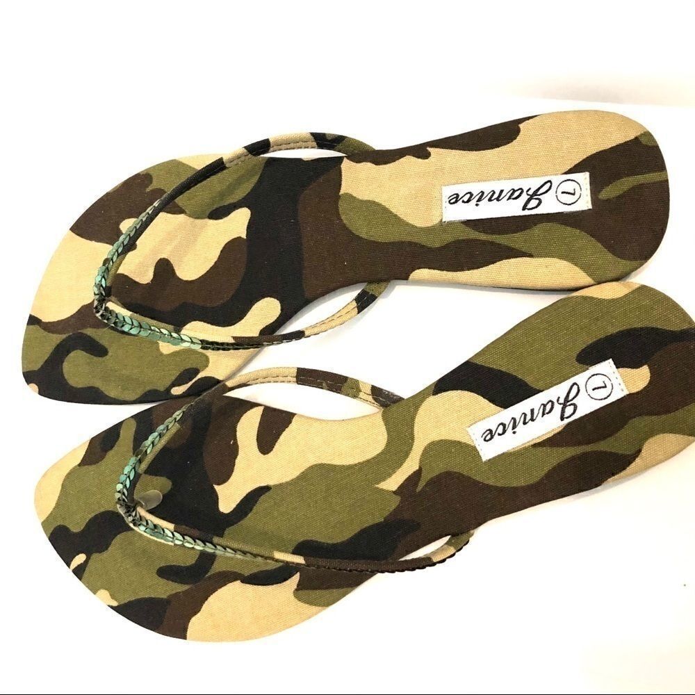 Camouflage camo green olive sequin sandals thongs NEW NIB NWT flip flops 6.5 - Picture 10 of 12